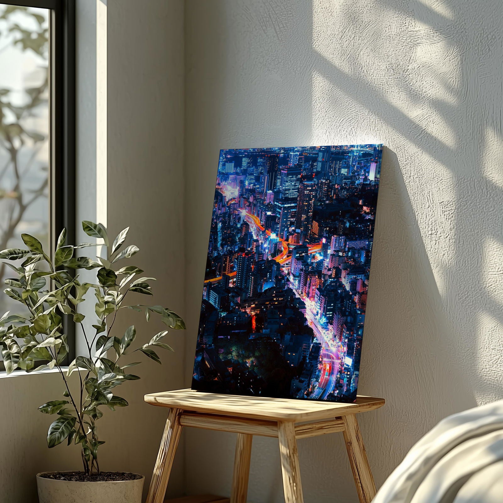 Neon Lights Cityscape NYC - Framed Canvas Wall Art Print - House Prints