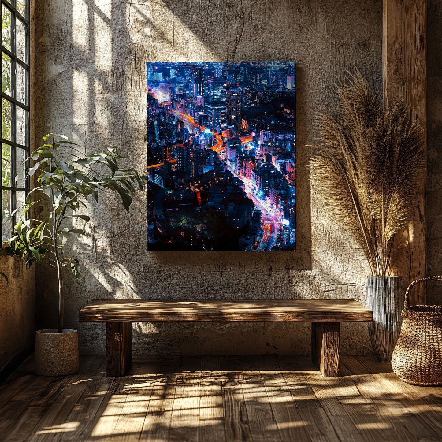 Neon Lights Cityscape NYC - Framed Canvas Wall Art Print - House Prints