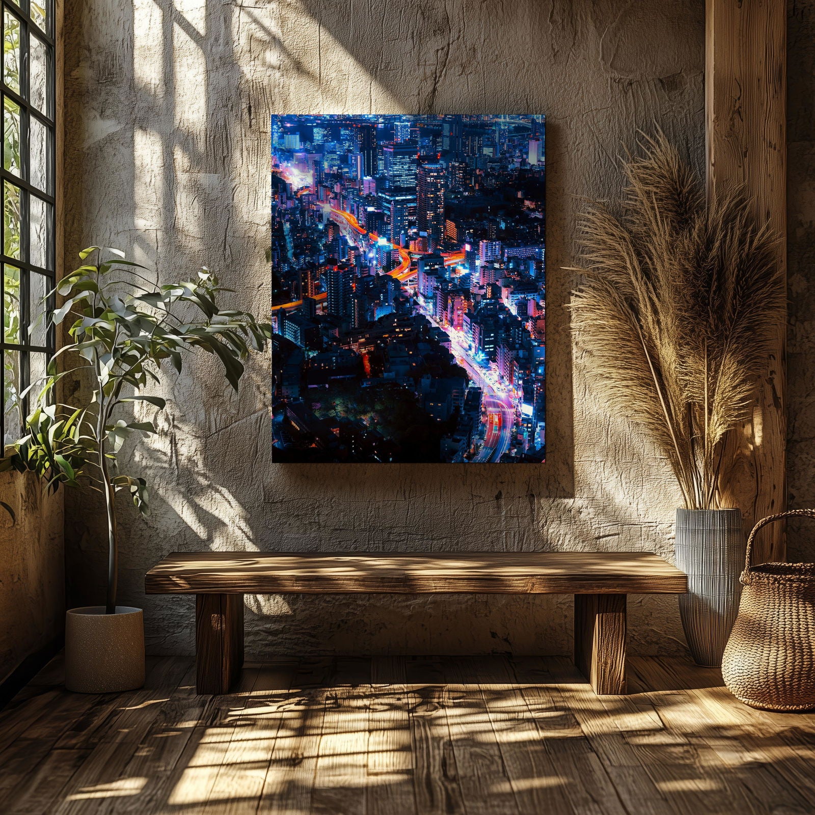 Neon Lights Cityscape NYC - Framed Canvas Wall Art Print - House Prints