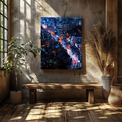Neon Lights Cityscape NYC - Framed Canvas Wall Art Print - House Prints