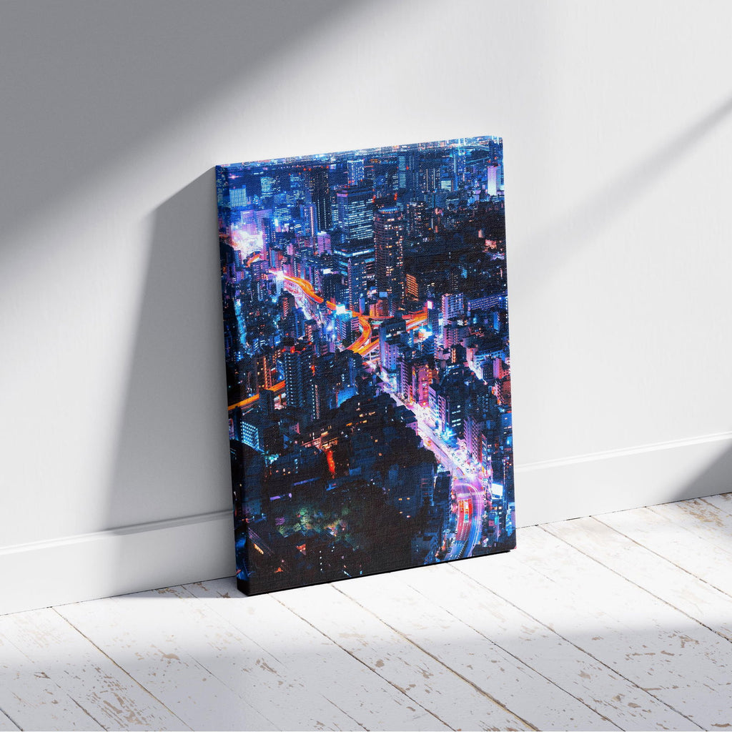 Neon Lights Cityscape NYC - Framed Canvas Wall Art Print | House Prints