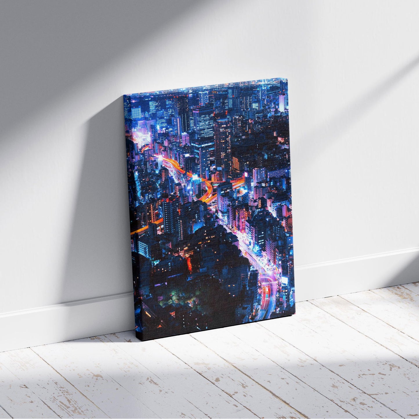 Neon Lights Cityscape NYC - Framed Canvas Wall Art Print - House Prints