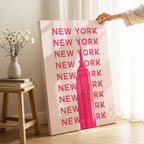 New York NYC Pink Text Travel Art - Framed Canvas Wall Art Print | House Prints