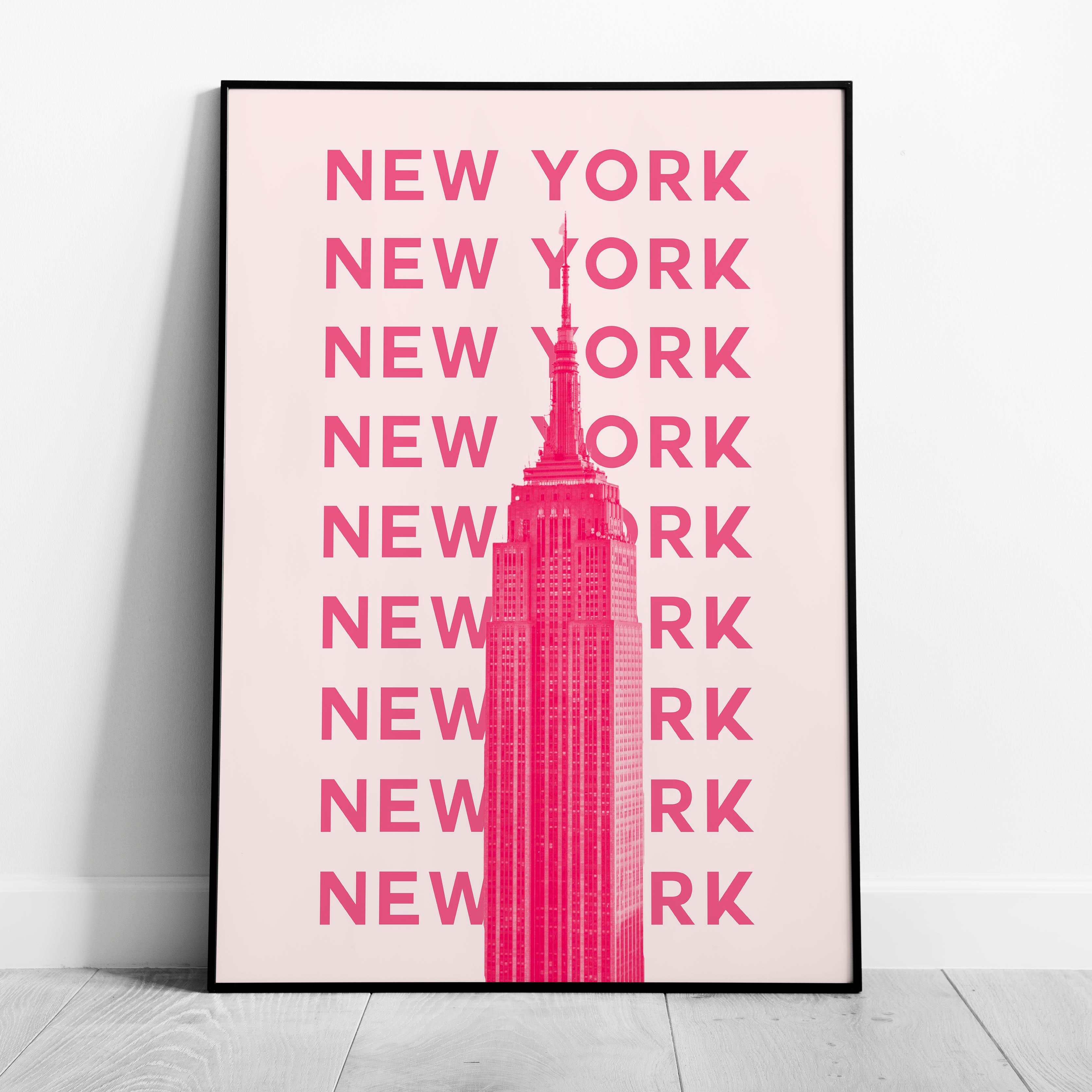 New York NYC Pink Text Travel Art - Rolled Poster Wall Art Print