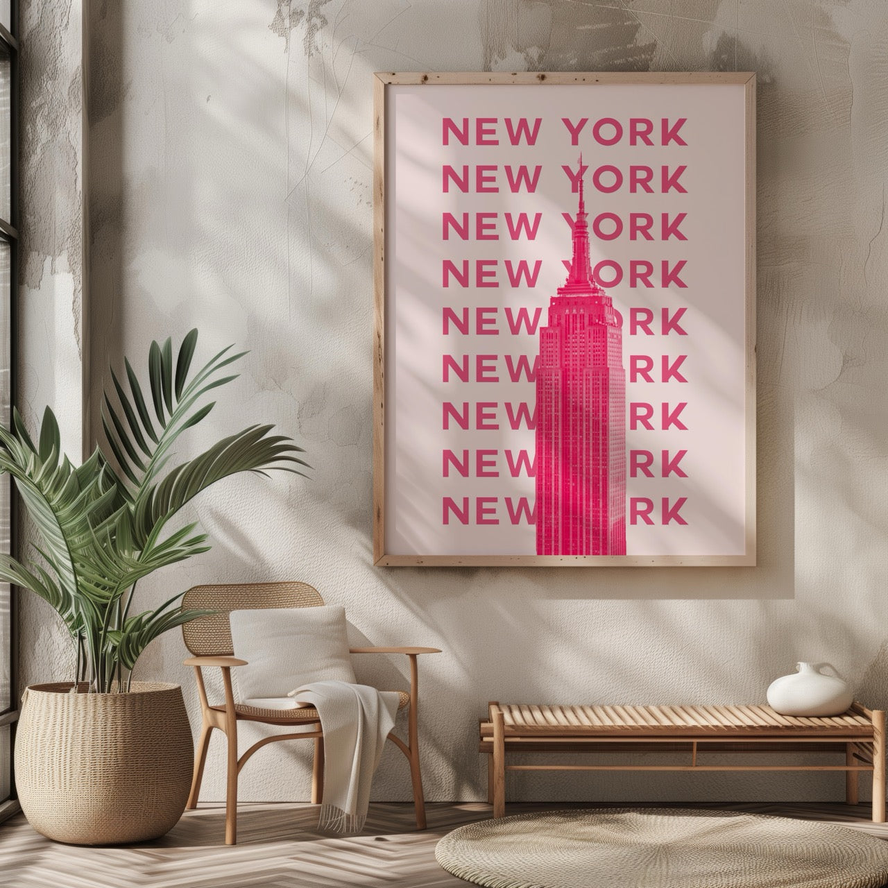 New York NYC Pink Text Travel Art - Rolled Poster Wall Art Print