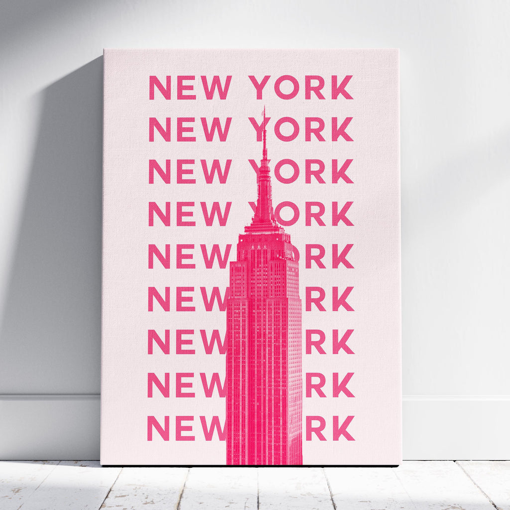 New York NYC Pink Text Travel Art - Framed Canvas Wall Art Print | House Prints