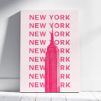 New York NYC Pink Text Travel Art - Framed Canvas Wall Art Print | House Prints