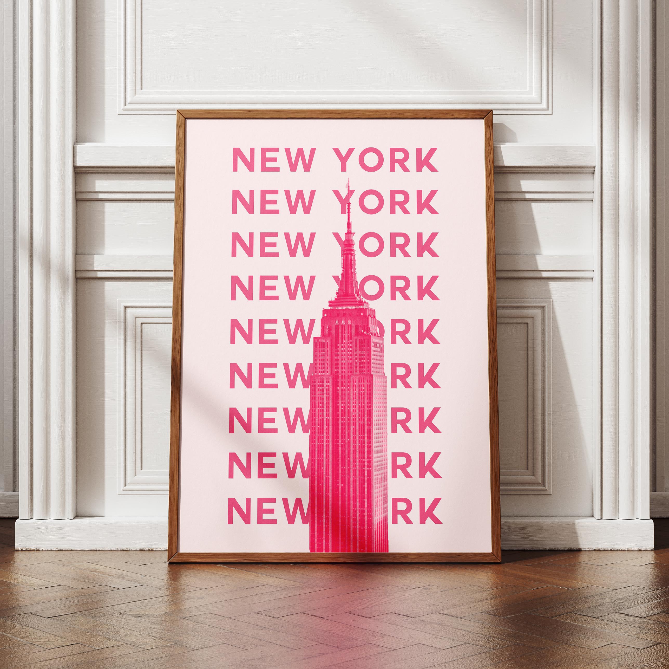 New York NYC Pink Text Travel Art - Rolled Poster Wall Art Print