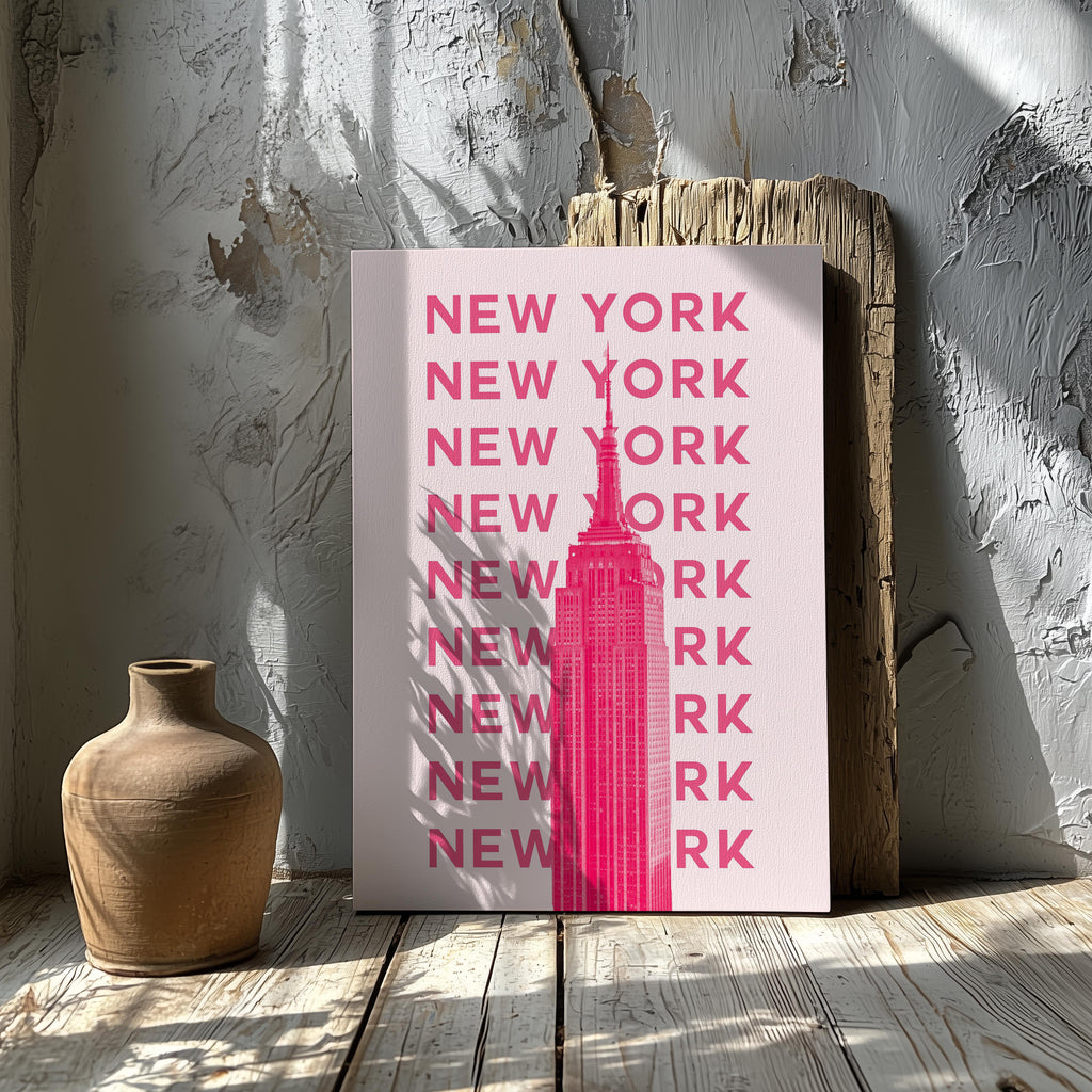 New York NYC Pink Text Travel Art - Framed Canvas Wall Art Print | House Prints