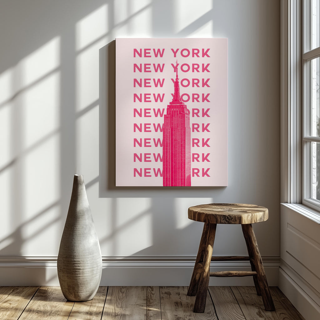 New York NYC Pink Text Travel Art - Framed Canvas Wall Art Print | House Prints