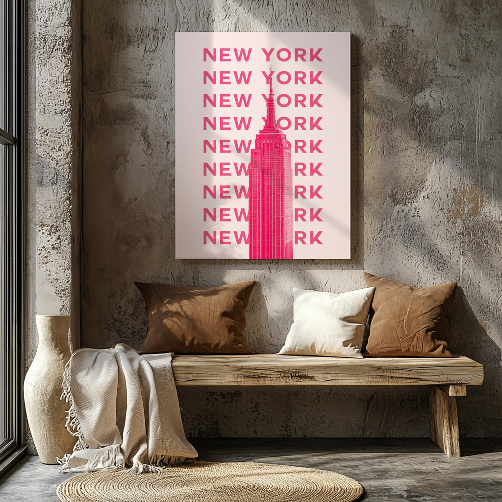 New York NYC Pink Text Travel Art - Framed Canvas Wall Art Print | House Prints