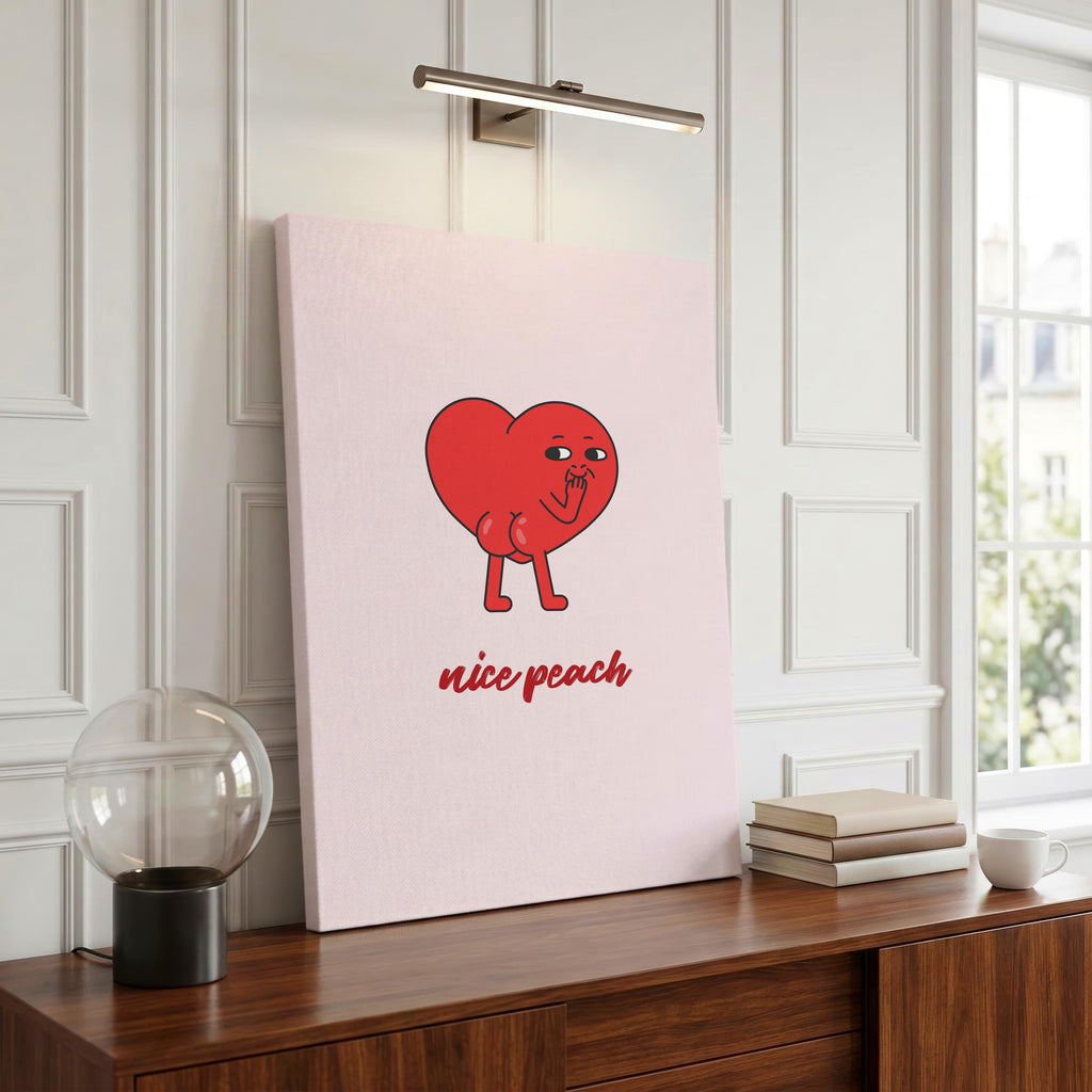 Nice Peach Modern Cheeky Red Heart - Framed Canvas Wall Art Print