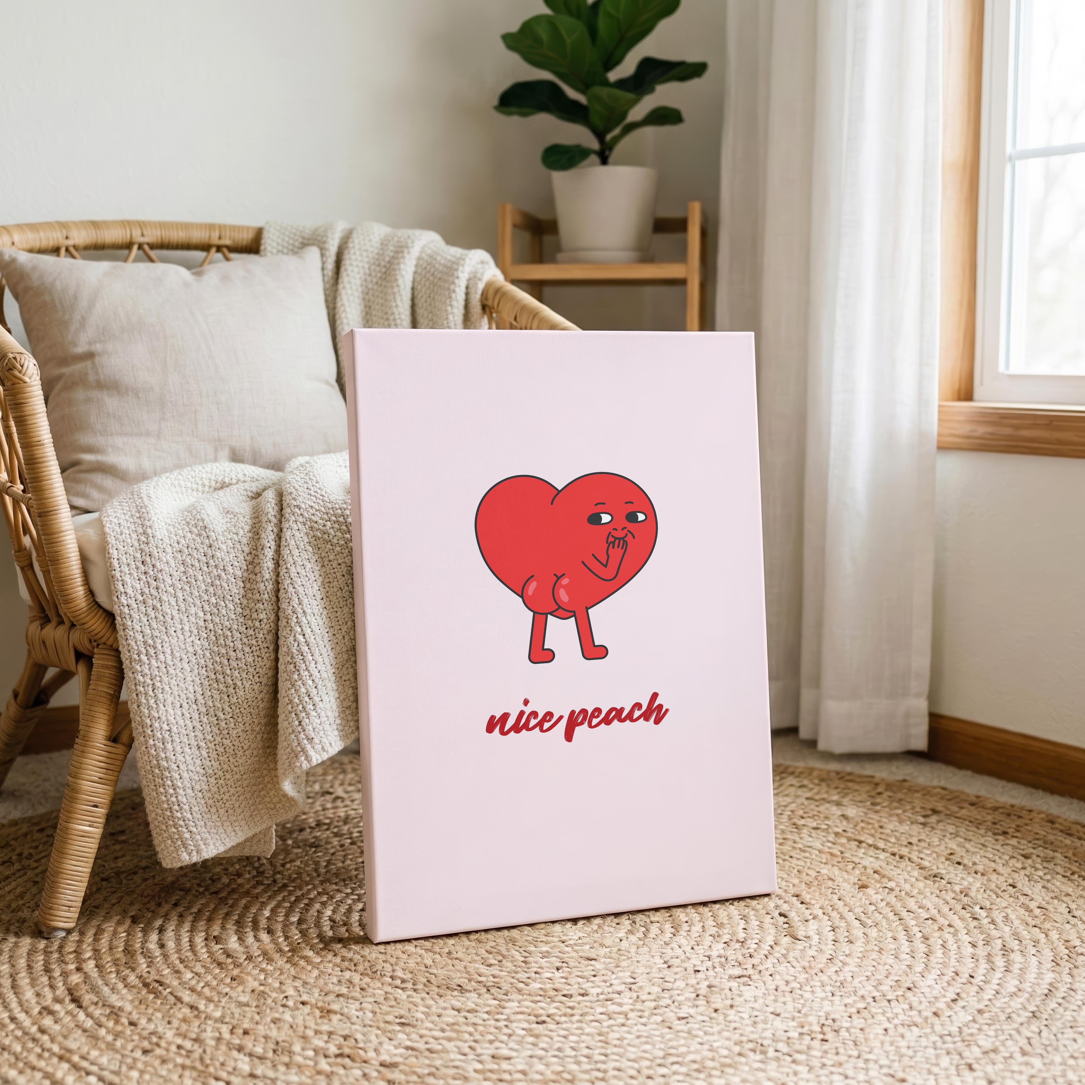 Nice Peach Modern Cheeky Red Heart - Framed Canvas Wall Art Print