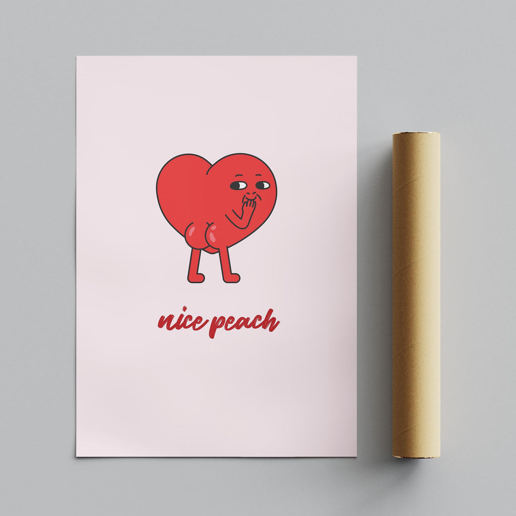 Nice Peach Modern Cheeky Red Heart - Rolled Poster Wall Art Print