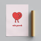 Nice Peach Modern Cheeky Red Heart - Rolled Poster Wall Art Print