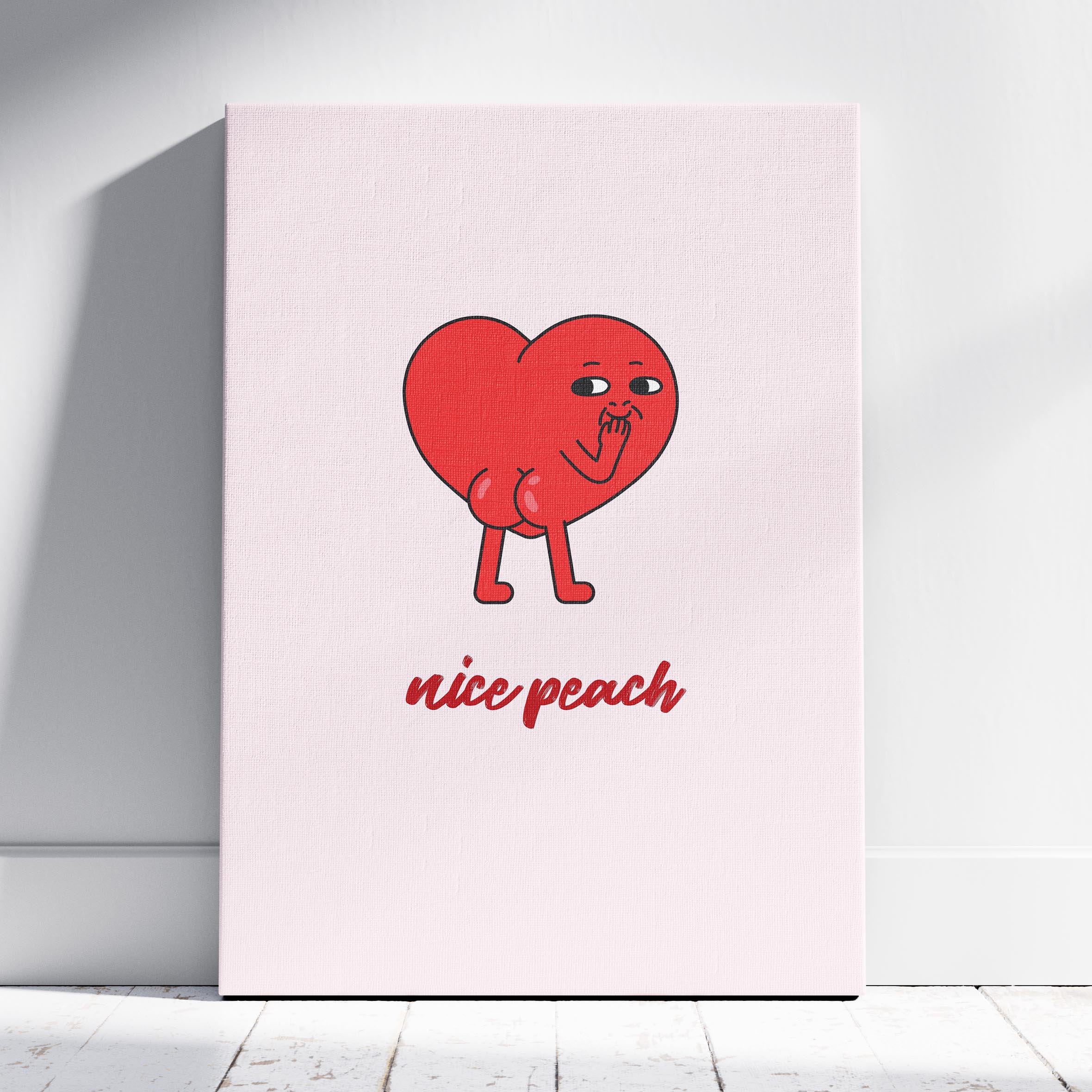 Nice Peach Modern Cheeky Red Heart - Framed Canvas Wall Art Print
