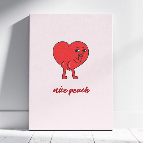 Nice Peach Modern Cheeky Red Heart - Framed Canvas Wall Art Print | House Prints