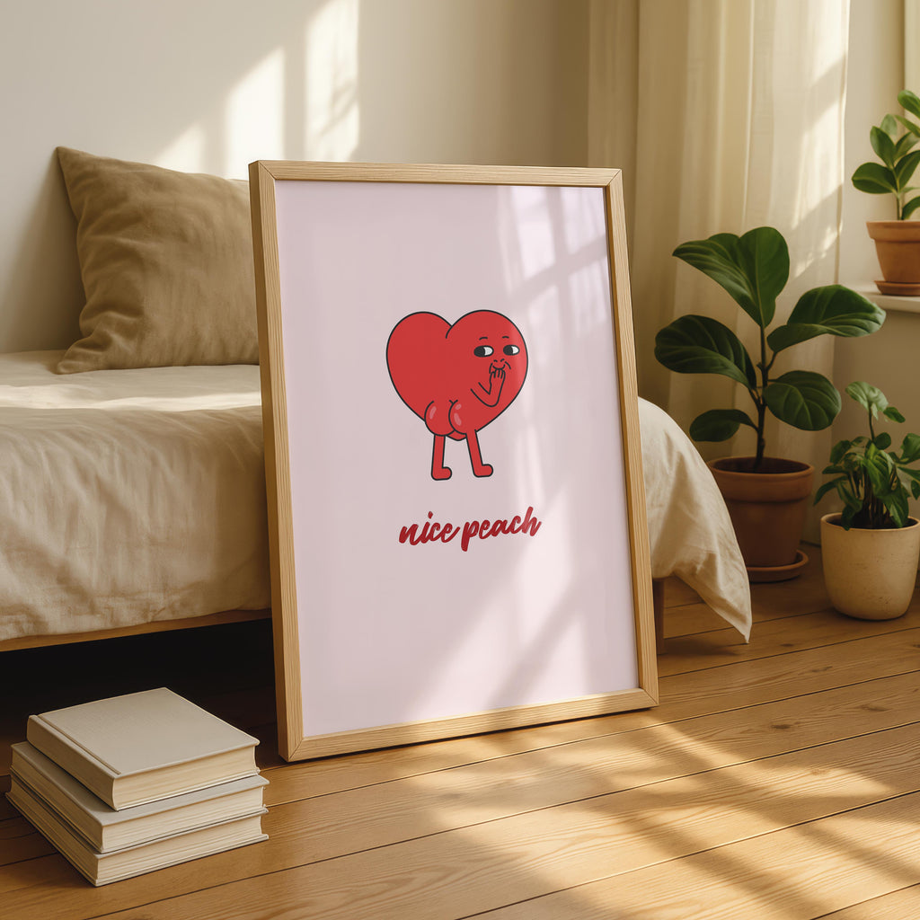 Nice Peach Modern Cheeky Red Heart - Rolled Poster Wall Art Print
