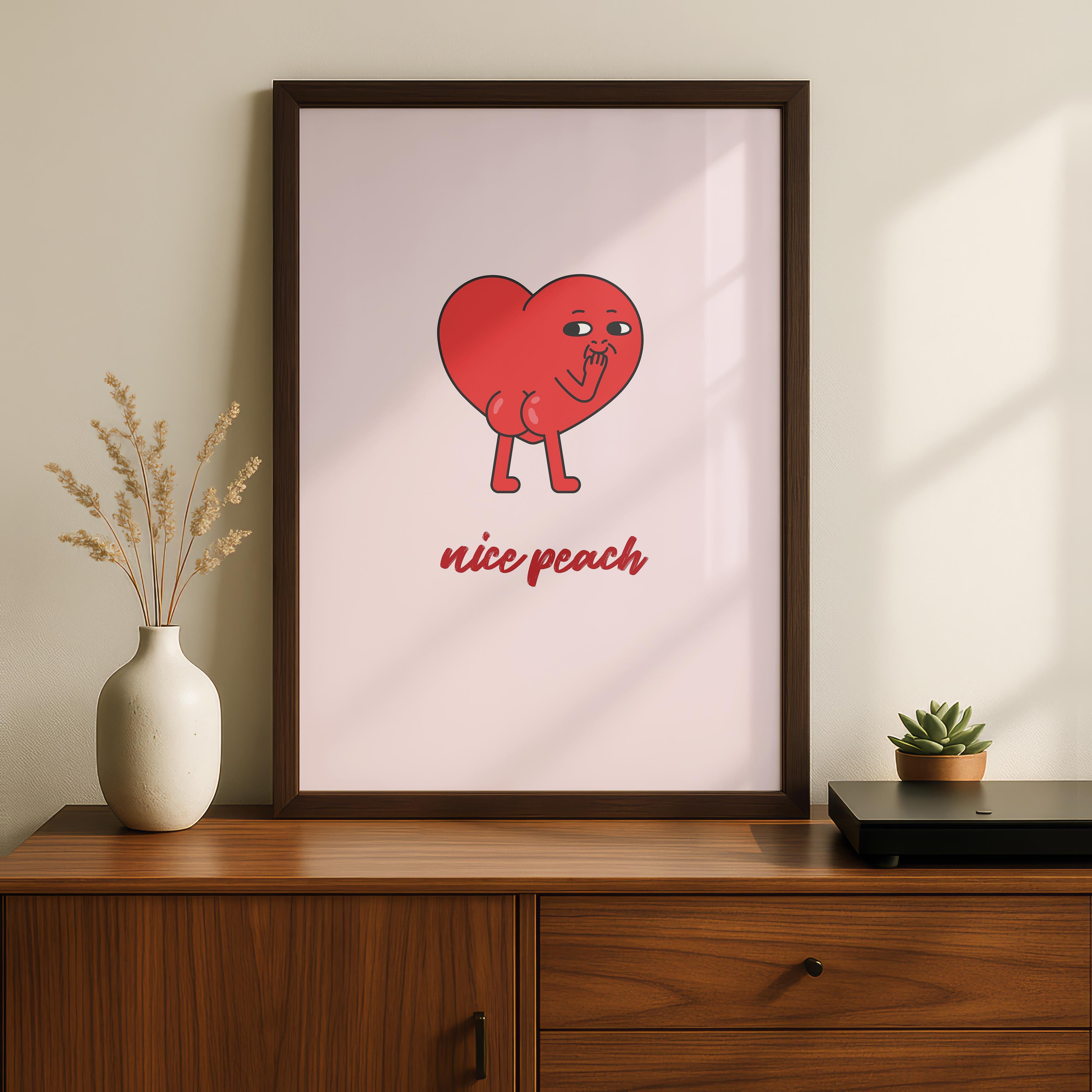 Nice Peach Modern Cheeky Red Heart - Rolled Poster Wall Art Print