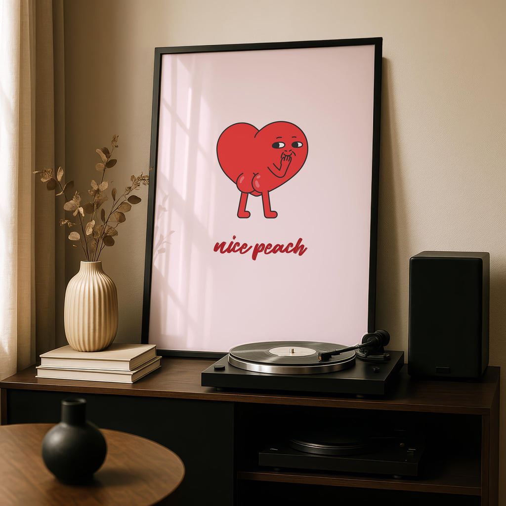 Nice Peach Modern Cheeky Red Heart - Rolled Poster Wall Art Print