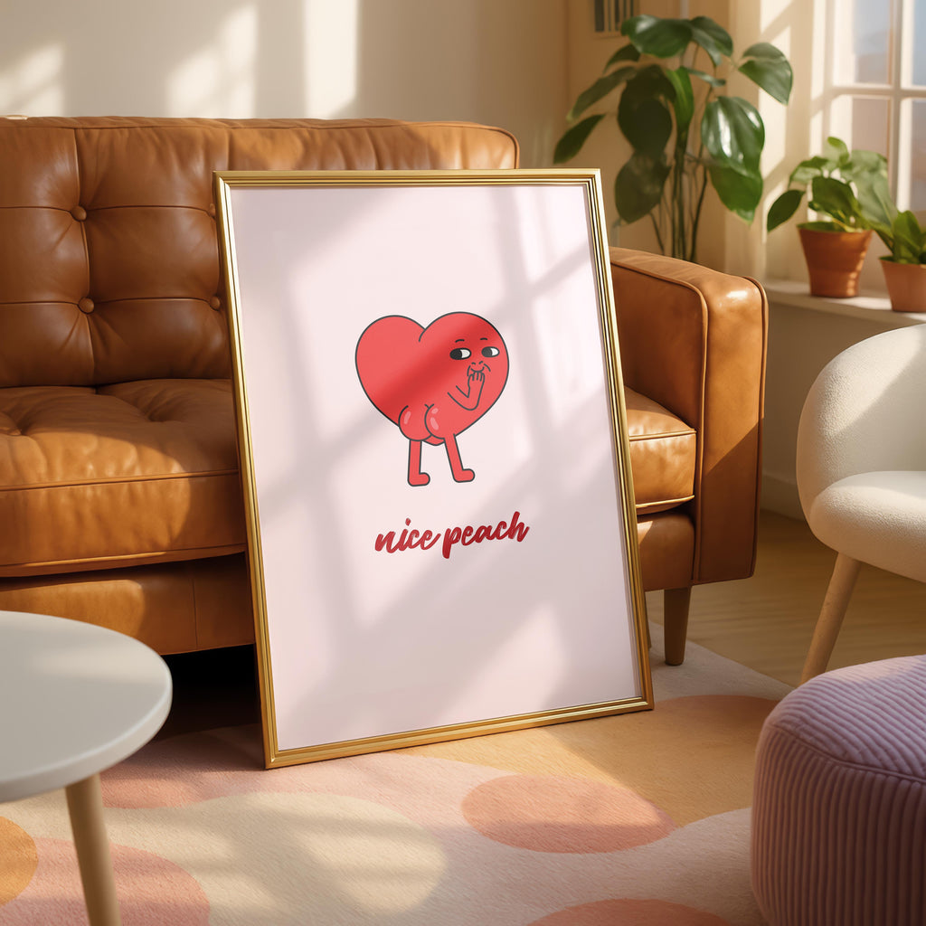 Nice Peach Modern Cheeky Red Heart - Rolled Poster Wall Art Print