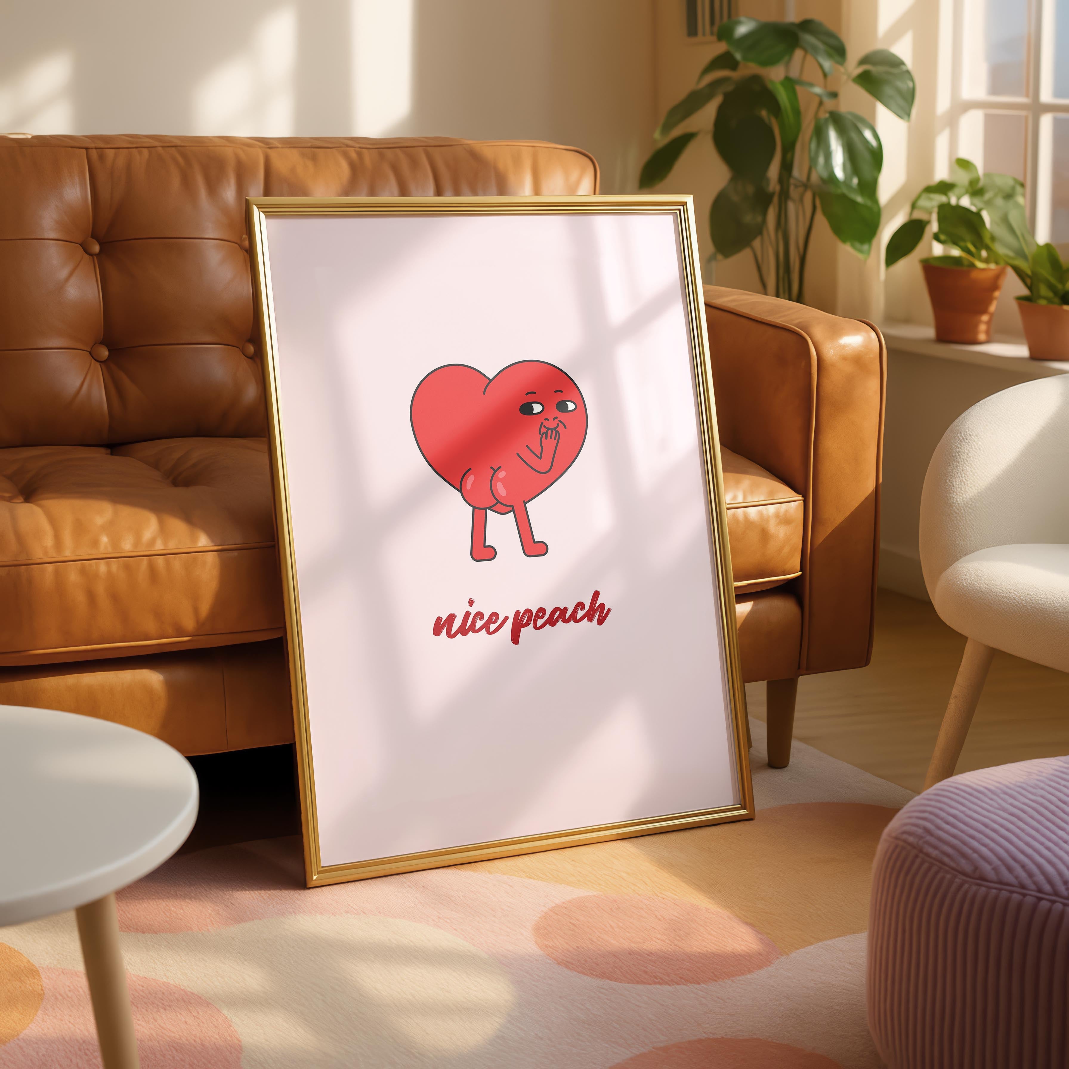 Nice Peach Modern Cheeky Red Heart - Rolled Poster Wall Art Print