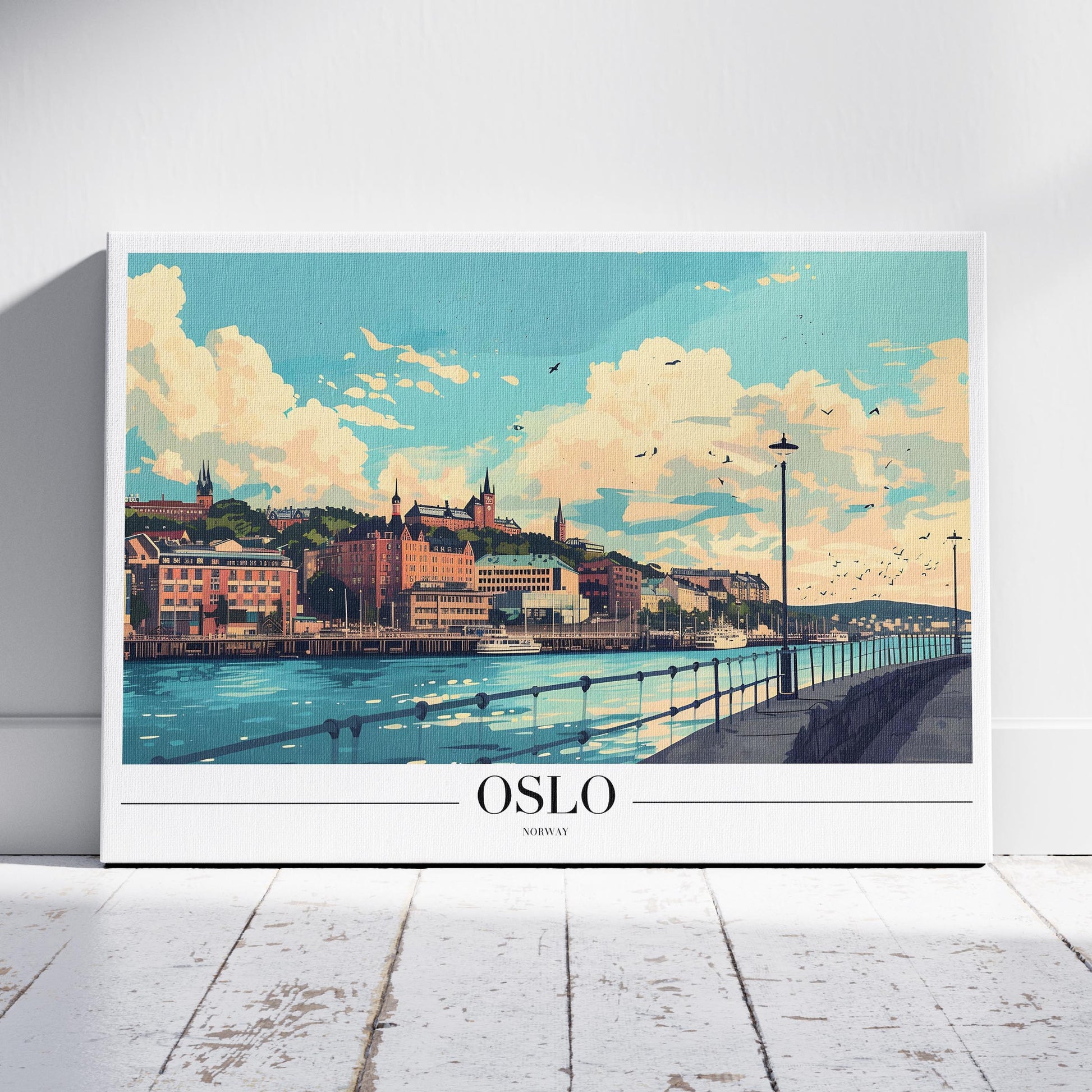 Scenic Oslo Norway City World Travel - Framed Canvas Wall Art Print - House Prints