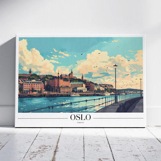 Scenic Oslo Norway City World Travel - Framed Canvas Wall Art Print - House Prints