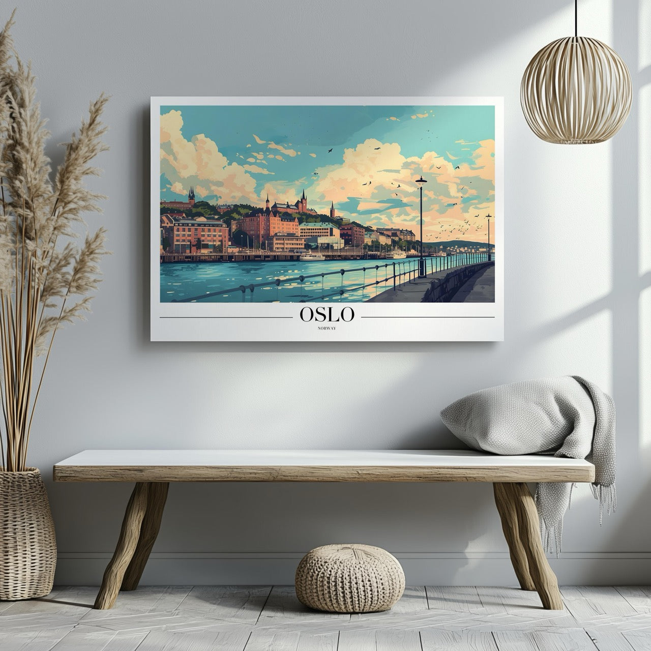Scenic Oslo Norway City World Travel - Framed Canvas Wall Art Print - House Prints