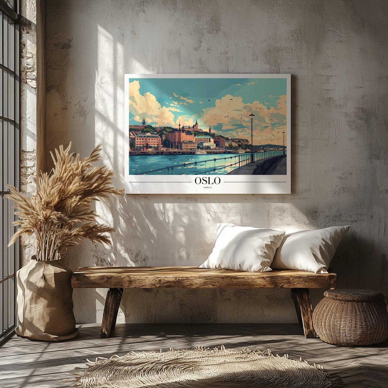 Scenic Oslo Norway City World Travel - Framed Canvas Wall Art Print - House Prints