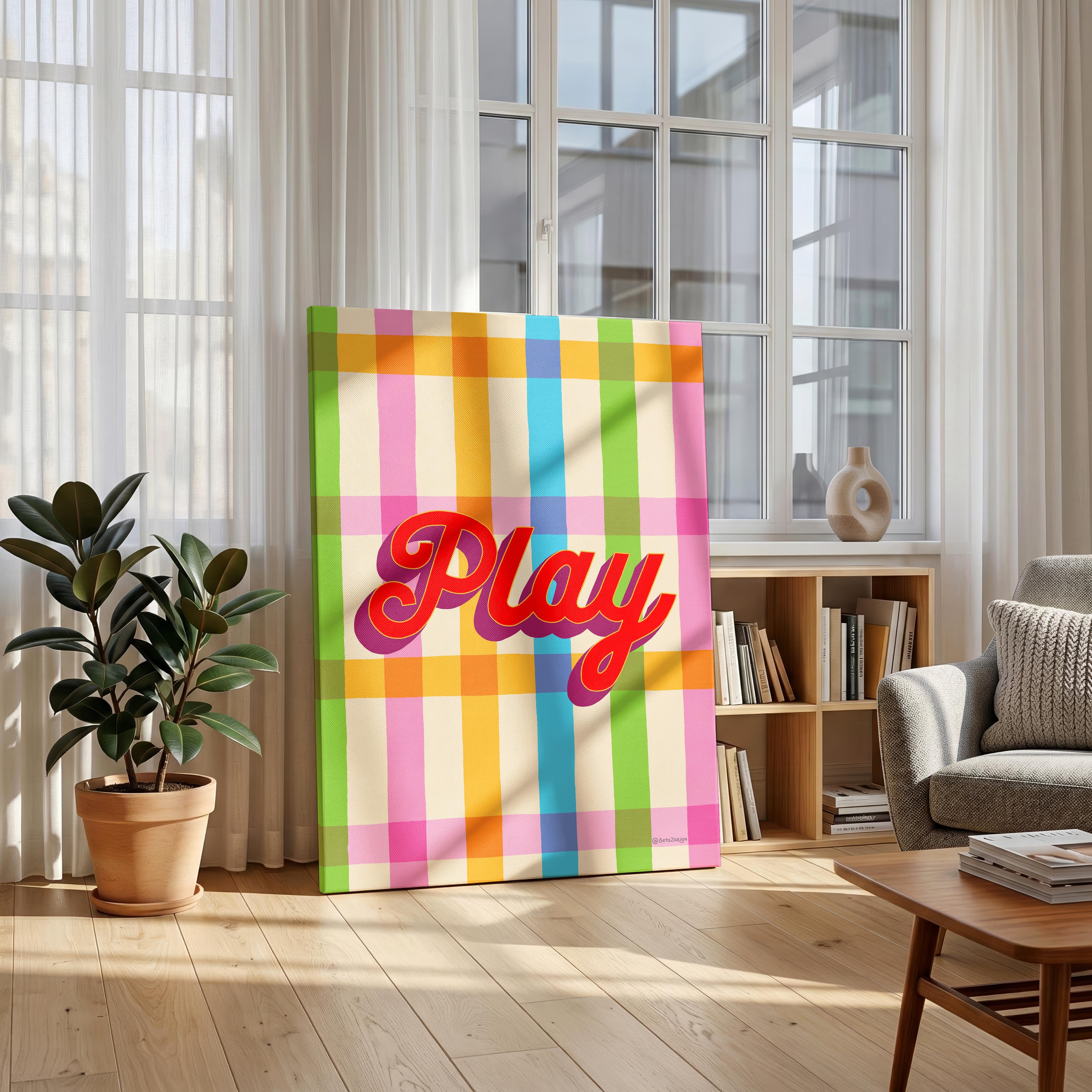 Play Stripe Hype 4 - Seta Zakian - Framed Canvas Wall Art Print | House Prints