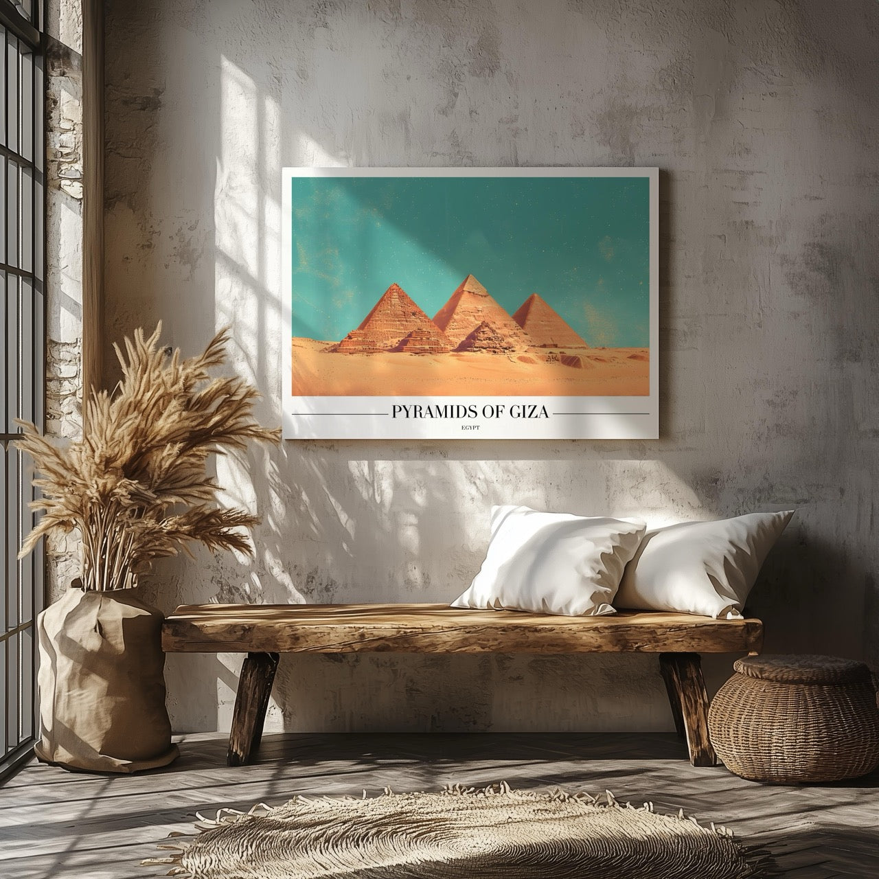 Pyramids of Giza Egypt World City Travel - Framed Canvas Wall Art Print - House Prints