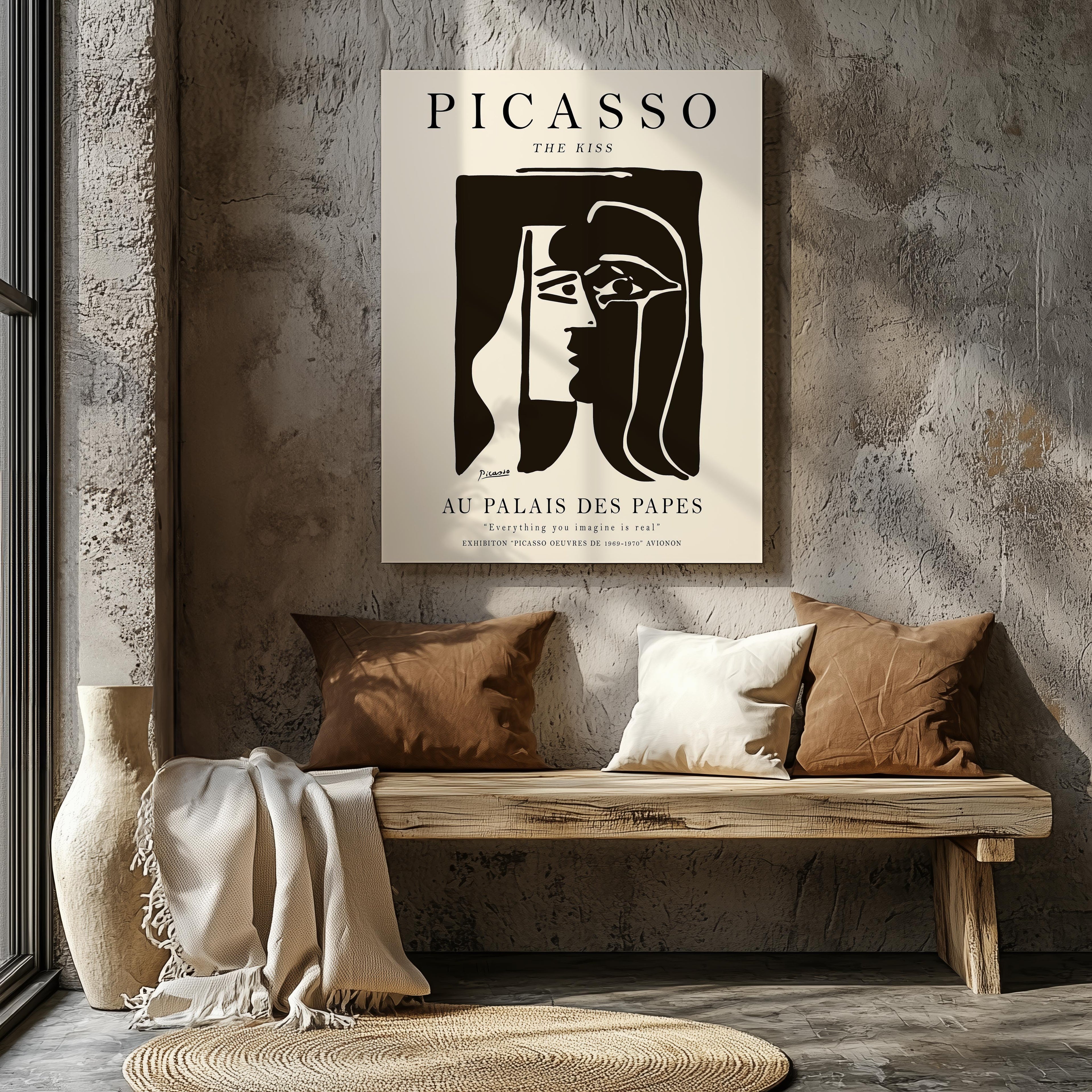 The Kiss Au Palais Des Papes - Pablo Picasso - Framed Canvas Wall Art Print