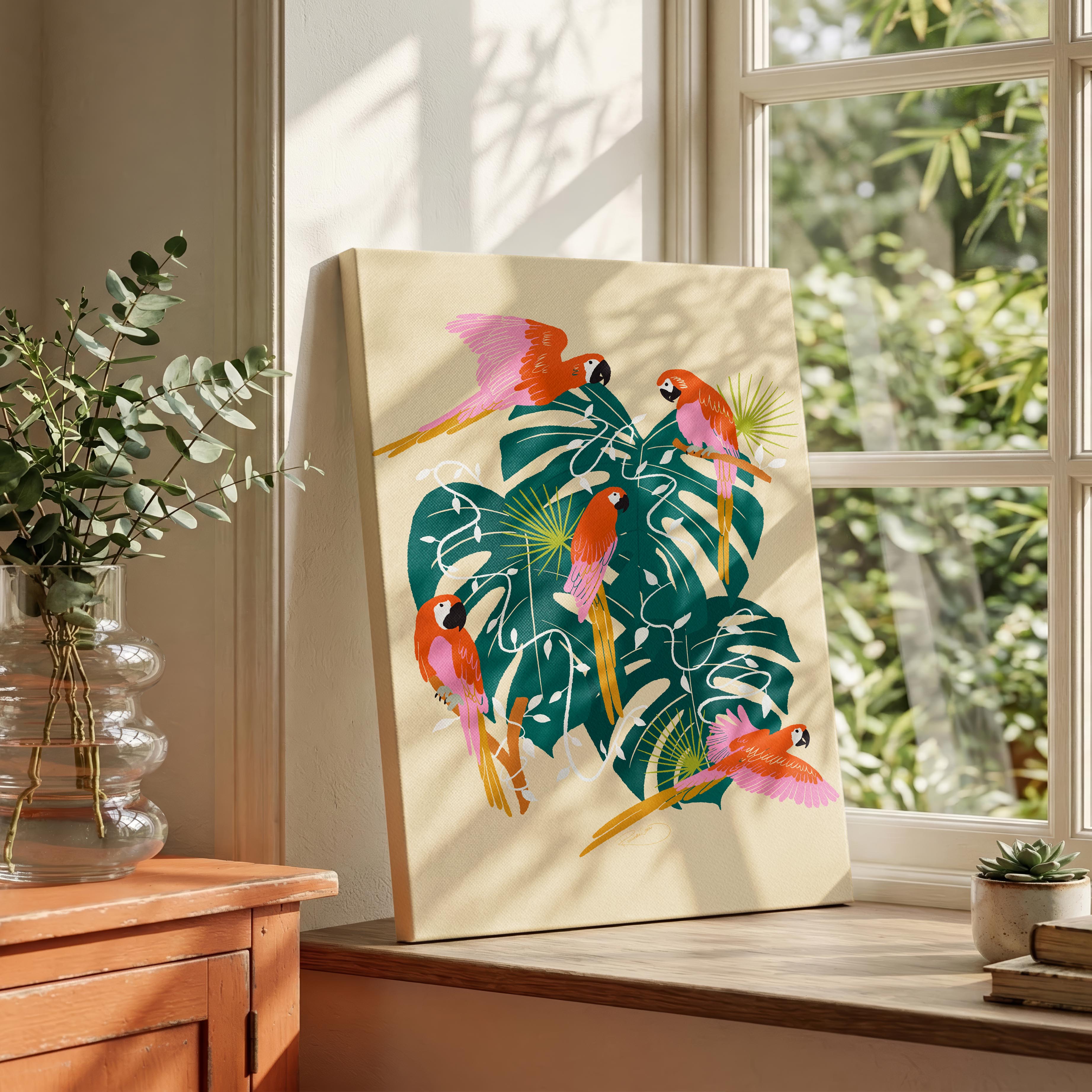 Parrot Paradise - Rosalinde Clara - Framed Canvas Wall Art Print | House Prints