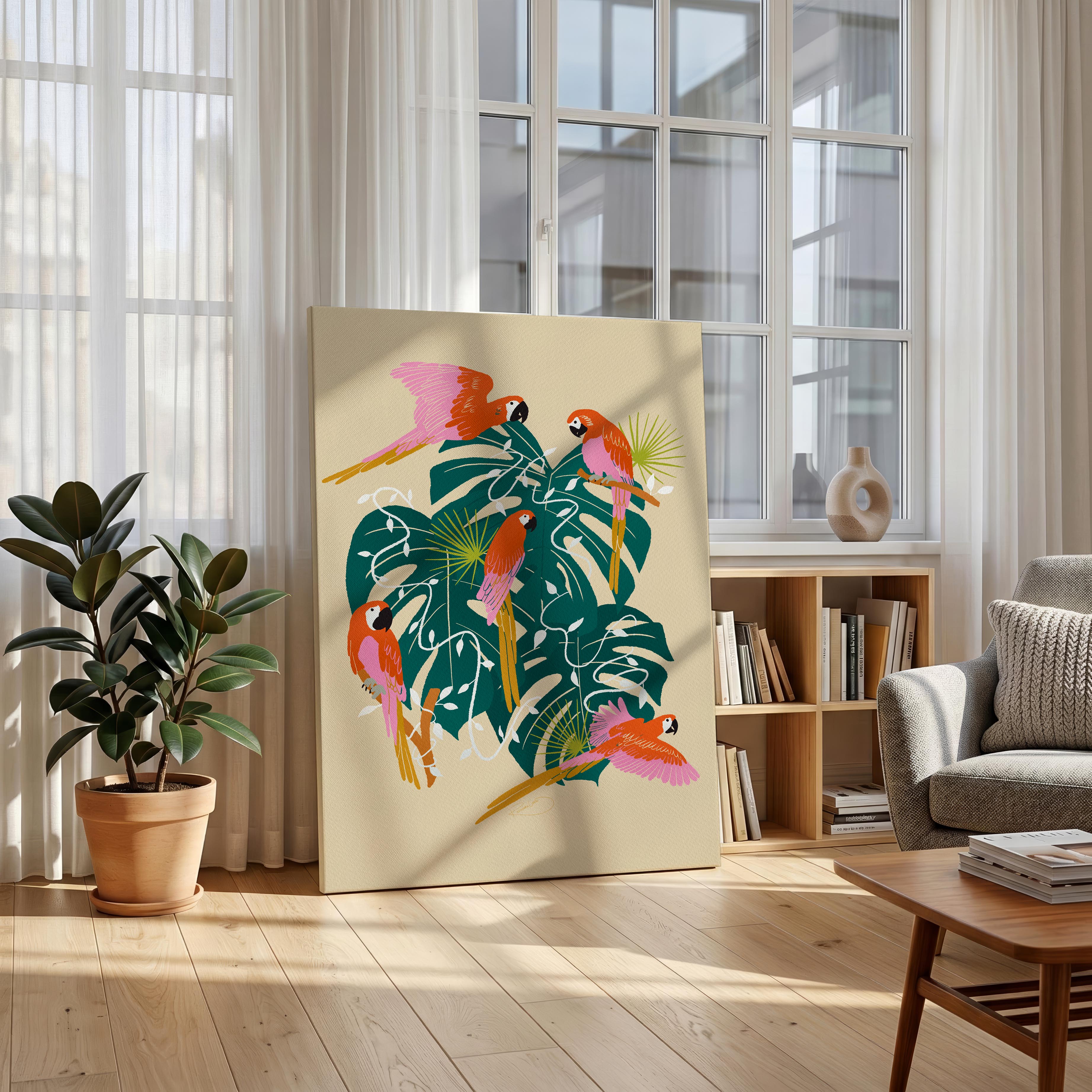 Parrot Paradise - Rosalinde Clara - Framed Canvas Wall Art Print | House Prints