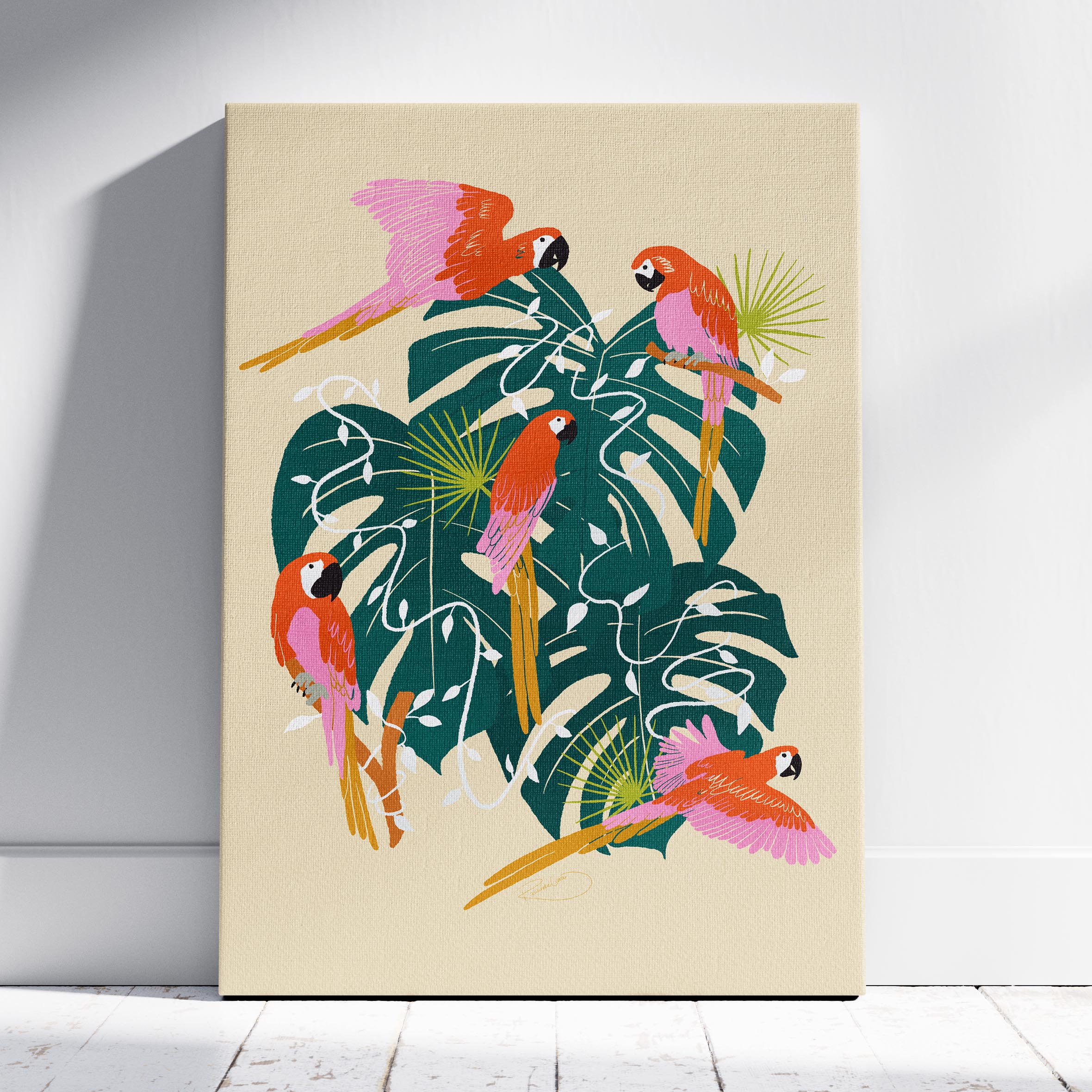 Parrot Paradise - Rosalinde Clara - Framed Canvas Wall Art Print | House Prints