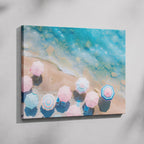 Pastel Beach Umbrellas and Blue Sea - Framed Canvas Wall Art Print | House Prints