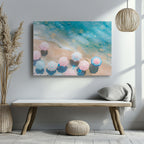 Pastel Beach Umbrellas and Blue Sea - Framed Canvas Wall Art Print | House Prints