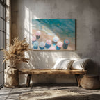 Pastel Beach Umbrellas and Blue Sea - Framed Canvas Wall Art Print | House Prints