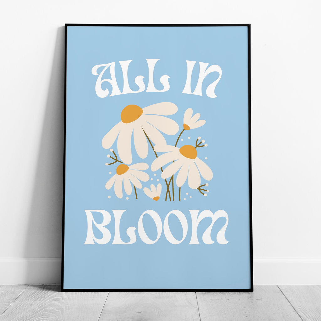 Pastel Blue Daisy Flowers All In Bloom - Rolled Poster Wall Art Print
