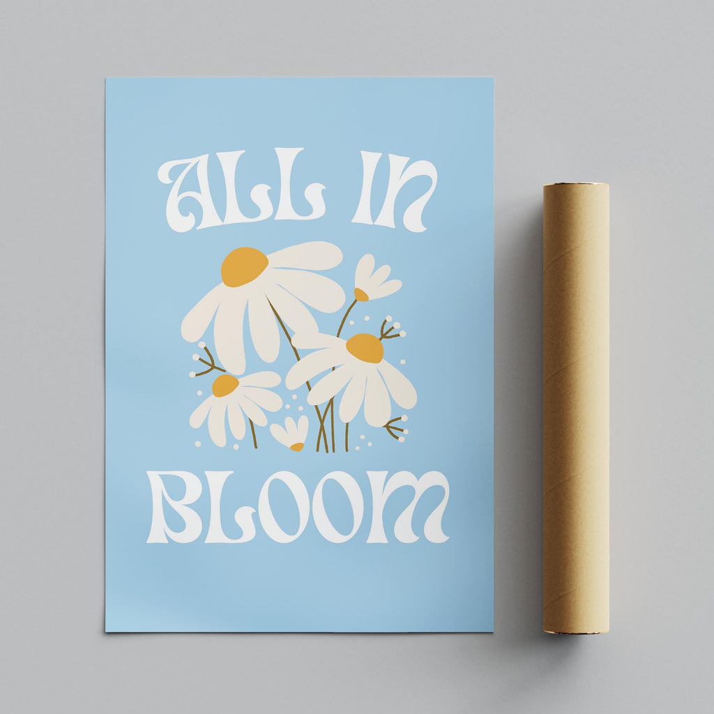Pastel Blue Daisy Flowers All In Bloom - Rolled Poster Wall Art Print