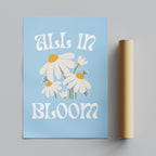 Pastel Blue Daisy Flowers All In Bloom - Rolled Poster Wall Art Print
