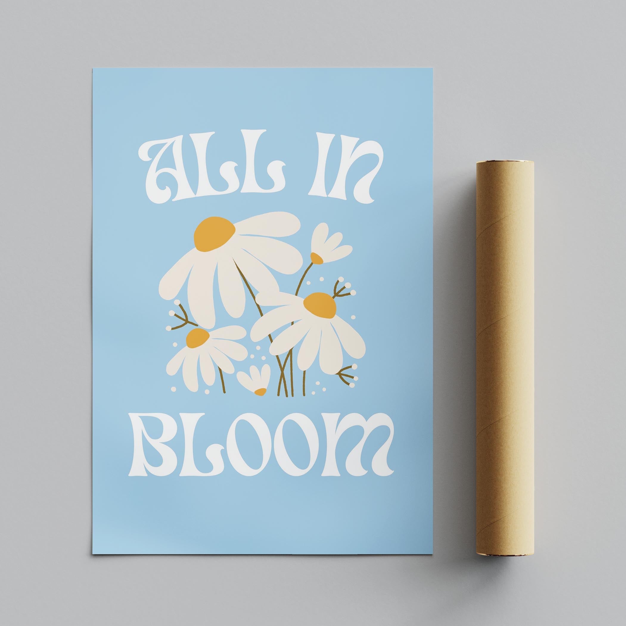 Pastel Blue Daisy Flowers All In Bloom - Rolled Poster Wall Art Print
