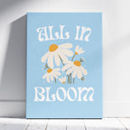 Pastel Blue Daisy Flowers All In Bloom - Framed Canvas Wall Art Print