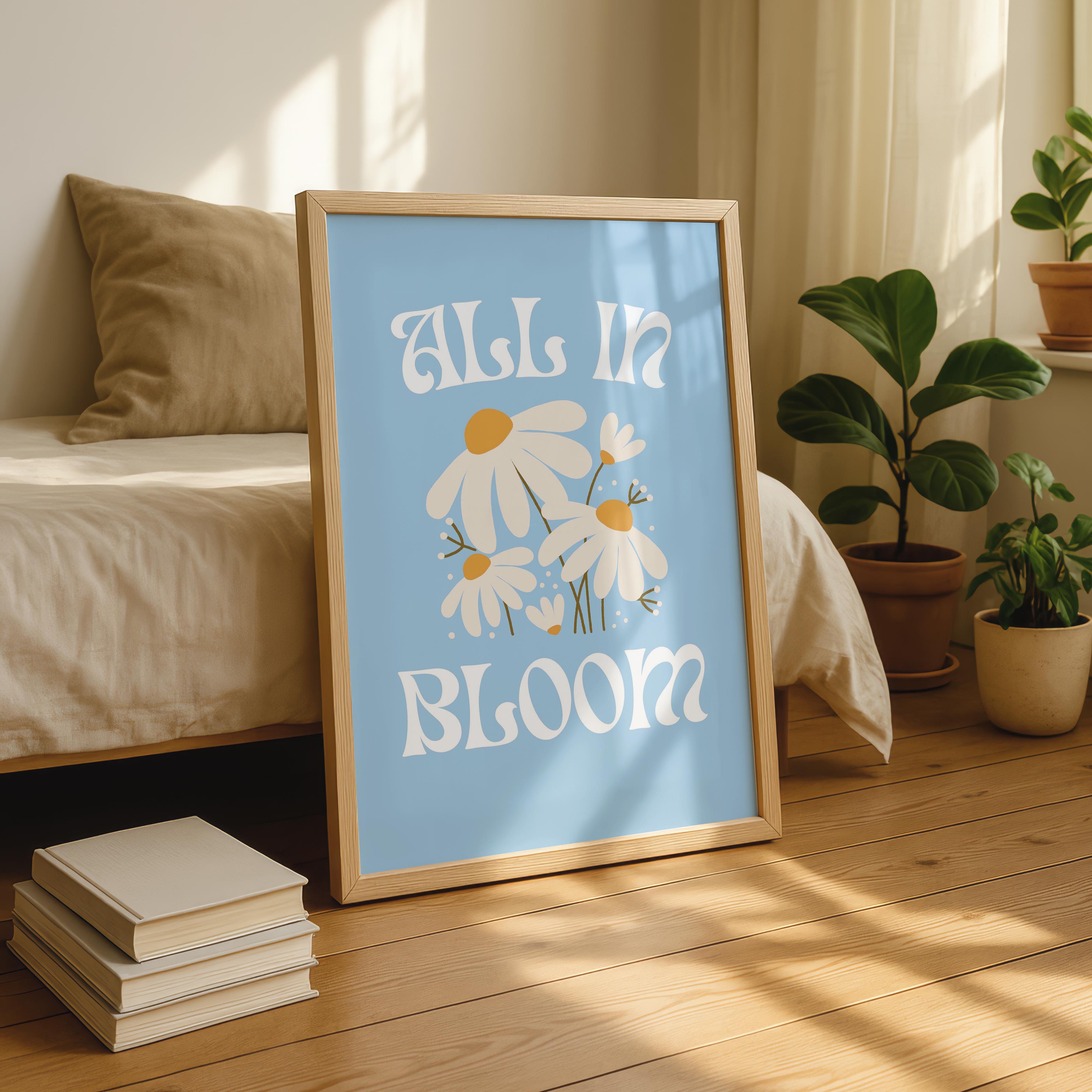 Pastel Blue Daisy Flowers All In Bloom - Rolled Poster Wall Art Print