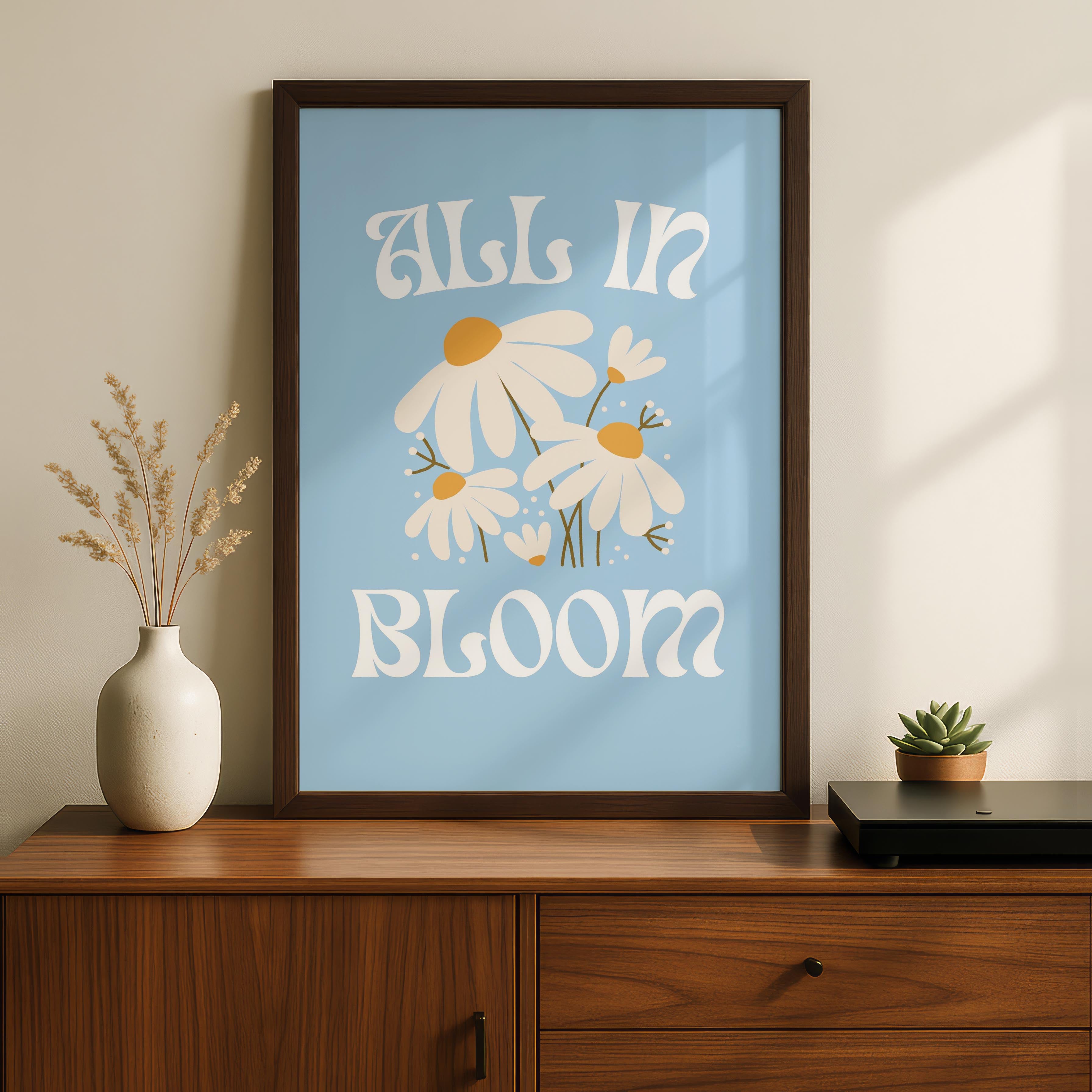 Pastel Blue Daisy Flowers All In Bloom - Rolled Poster Wall Art Print