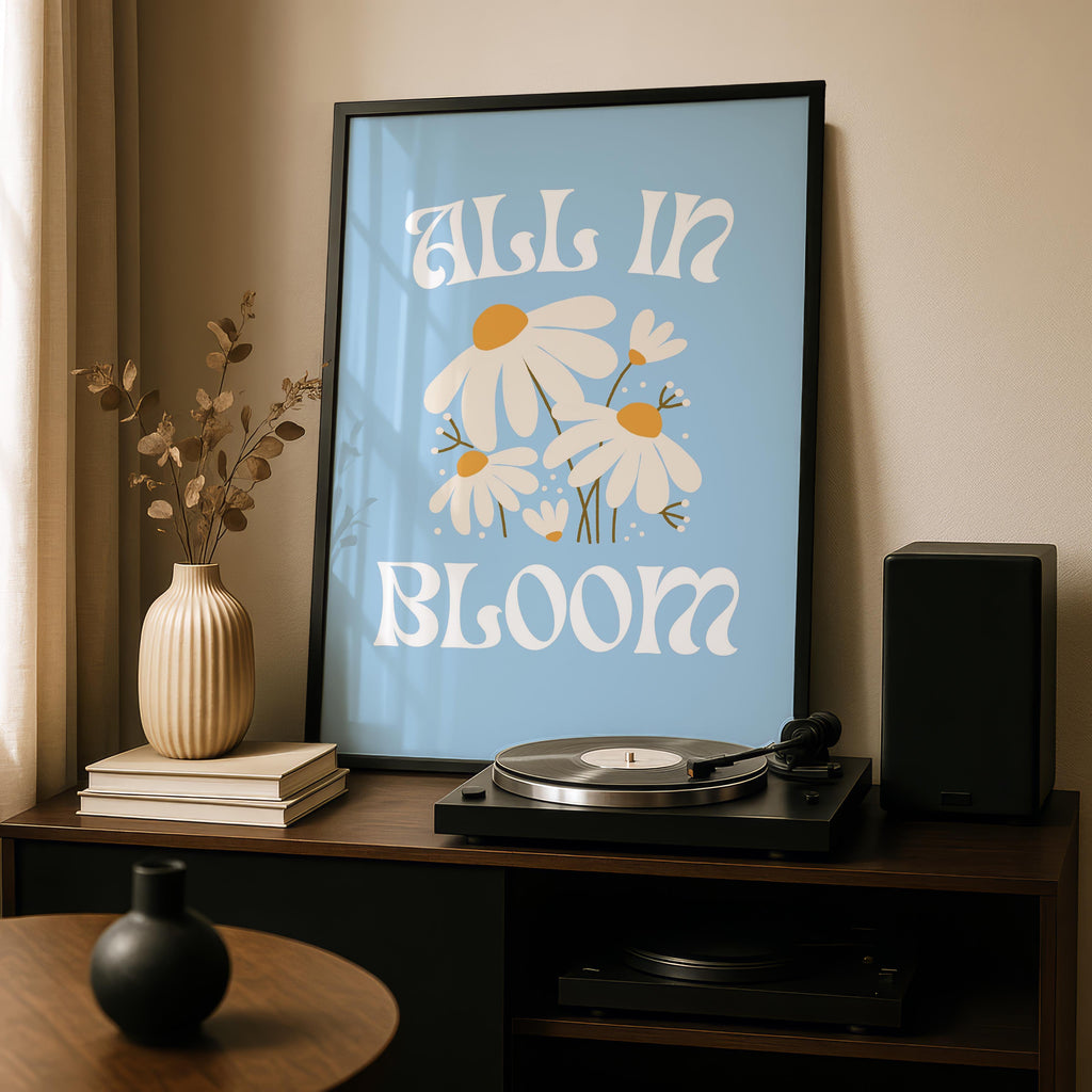 Pastel Blue Daisy Flowers All In Bloom - Rolled Poster Wall Art Print