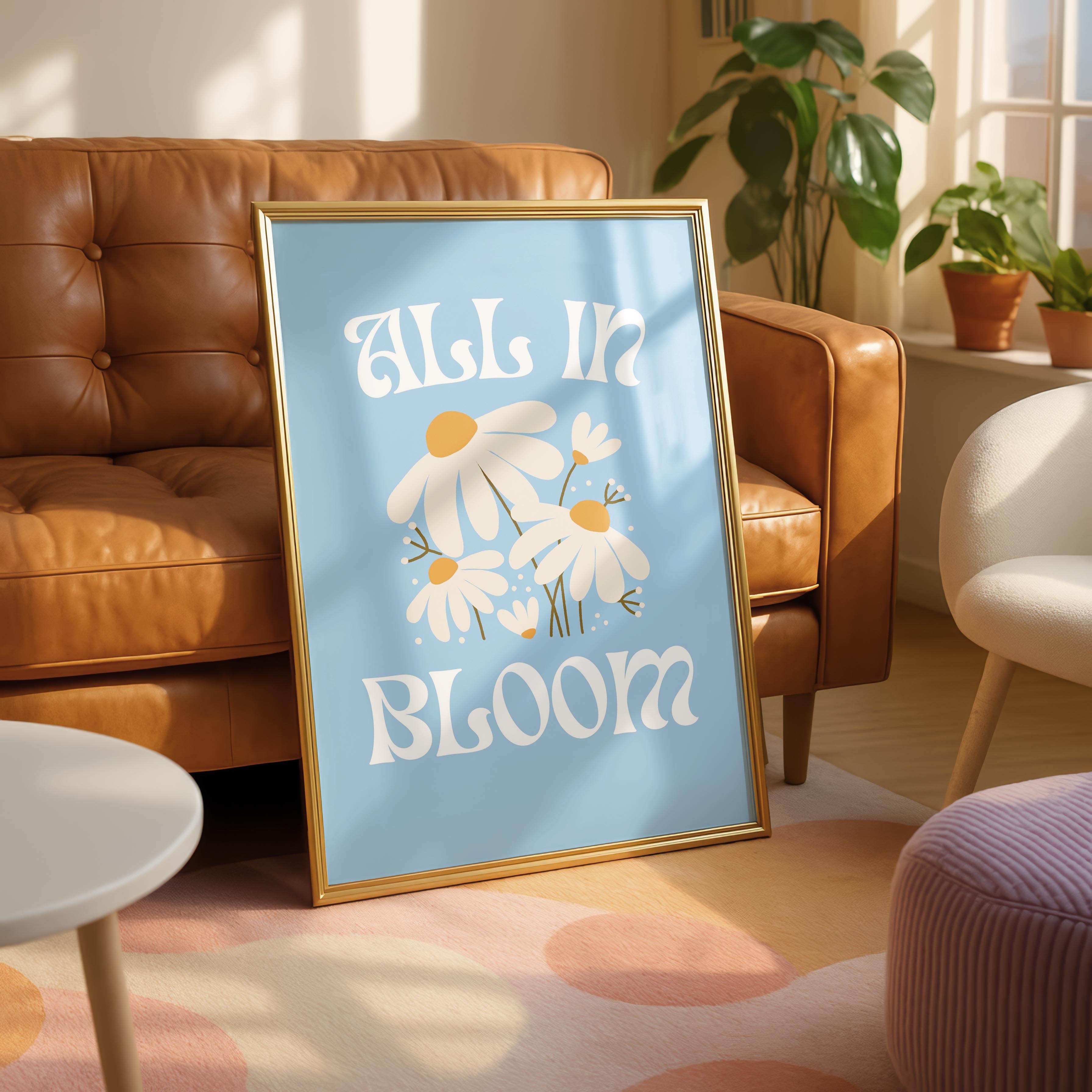 Pastel Blue Daisy Flowers All In Bloom - Rolled Poster Wall Art Print