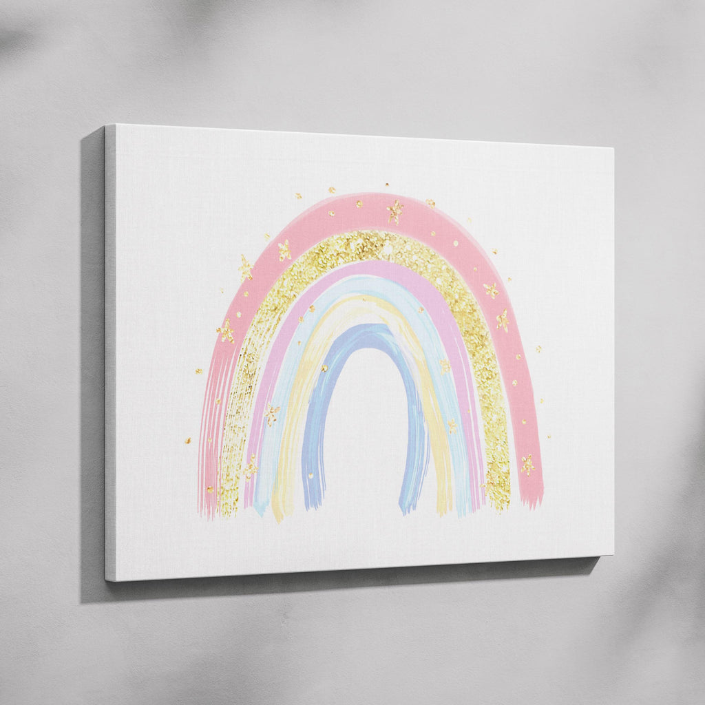 Pastel Nursery Rainbow Starry Dreams - Framed Canvas Wall Art Print | House Prints