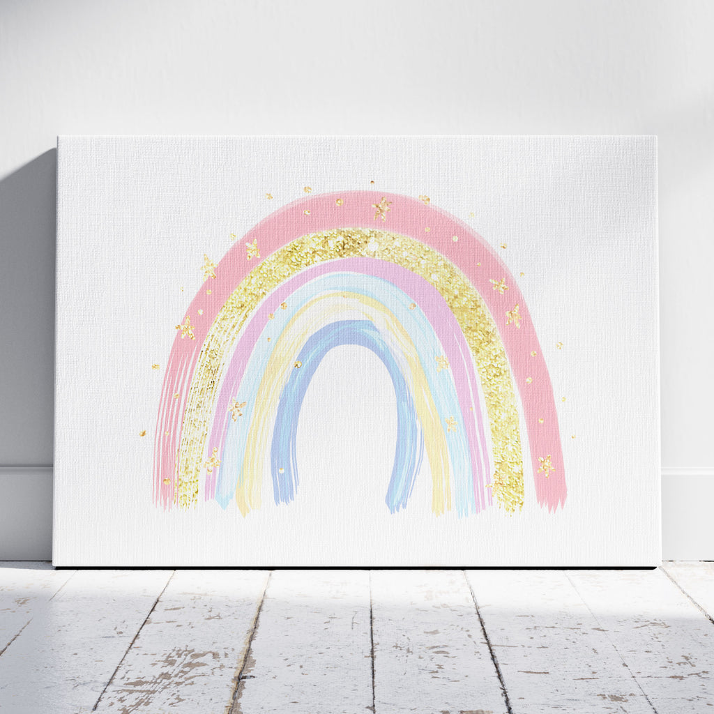 Pastel Nursery Rainbow Starry Dreams - Framed Canvas Wall Art Print | House Prints